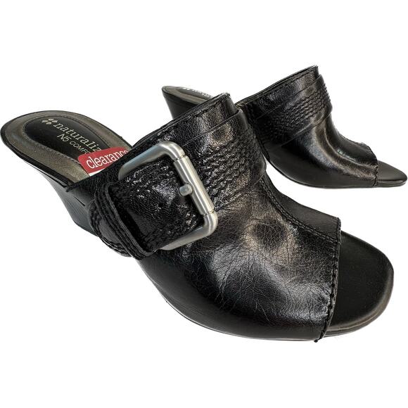 Naturalizer Sandals Wms 8M Black Leather Open Toe Heeled Mule Slides N5 Comfort - Picture 5 of 11